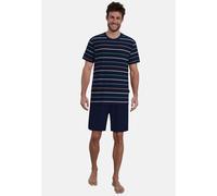 Shorty GÖTZBURG, Herren, Gr. 52, blau, Single Jersey, Obermaterial: 60% Baumwolle, 40% Polyester, bequem kurz, Rundhals, gerader Abschluss, Homewear-Sets Shorty, gestreift, kurz, Rundhalsausschnitt, B
