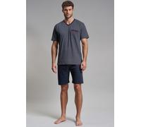 Shorty GÖTZBURG "Manhattan", Herren, Gr. 48S, blau (navy), Single Jersey, Obermaterial: 100% Baumwolle, bedruckt, gemustert, bequem kniefrei, V-Ausschnitt, Homewear-Sets Shorty, Kurzarm, V-Ausschnitt,