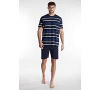 Shorty GÖTZBURG "Midtown", Herren, Gr. 54 (XL), blau (blau, mittel, ringel), Single Jersey, Obermaterial: 60% Baumwolle, 40% Polyester, gestreift, unifarben, bequem kurz, Rundhals, Homewear-Sets Short