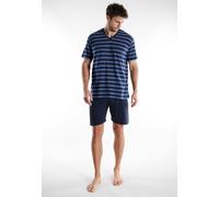 Shorty GÖTZBURG "Midtown", Herren, Gr. 58, blau, mittel, ringel, Single Jersey, Obermaterial: 60% Baumwolle, 40% Polyester, bequem kurz, V-Ausschnitt, gerader Abschluss, Homewear-Sets Shorty, gestreif