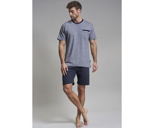 Shorty GÖTZBURG "Upper West", Herren, Gr. 52L, blau (blau, mittel, melange), Single Jersey, Obermaterial: 60% Baumwolle, 40% Polyester, mehrfarbig, meliert, bequem kniefrei, Rundhals, Homewear-Sets Sh