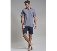 Shorty GÖTZBURG "Upper West", Herren, Gr. 54 (XL), blau (blau, mittel, melange), Single Jersey, Obermaterial: 60% Baumwolle, 40% Polyester, mehrfarbig, meliert, bequem kniefrei, Rundhals, Homewear-Set