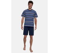 Shorty GÖTZBURG "Waterford", Herren, Gr. 48S, blau (blau, mittel, ringel), Obermaterial: 60% Baumwolle, 40% Polyester, gestreift, unifarben, bequem kniefrei, V-Ausschnitt, Homewear-Sets Shorty, Kurzar