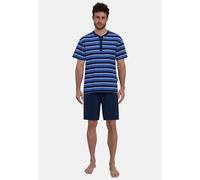 Shorty GÖTZBURG "Waterford", Herren, Gr. 56 (XXL), blau (blau, mittel, ringel), Obermaterial: 60% Baumwolle, 40% Polyester, gestreift, unifarben, bequem kniefrei, V-Ausschnitt, Homewear-Sets Shorty, K