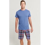Shorty JOCKEY "Everyday", Herren, Gr. M, blau (blau check), Single Jersey, Obermaterial: 50% Baumwolle, 50% Modal, kariert, unifarben, bequem kurz, Rundhals, Homewear-Sets Shorty, Seitentaschen, Locke