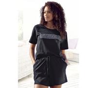 Shorty KANGAROOS, Damen, Gr. 36/38, schwarz, Single Jersey, Obermaterial: 100% Baumwolle, bedruckt, bequem kurz, Rundhals, Raglanärmel, Homewear-Sets Shorty, mit Slogan-Frontdruck (84429513-36) schwar