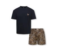 Shorty KIDS ONLY "KOGRILA NIGHTWEAR AOP TOP/SHORTS SET JRS", Kinder, Gr. 158/164, schwarz pack:tee solid, shorts aop leo, Jersey, Obermaterial: 100% Baumwolle, bedruckt, Basic ca. Mitte Oberschenkel,