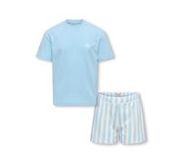 Shorty KIDS ONLY "KOGRILA NIGHTWEAR TOP/SHORTS SET JRS", Kinder, Gr. 122/128, clear sky pack:flower, clear sky shorts striped cloud dancer, Jersey, Obermaterial: 100% Baumwolle, bedruckt, gestreift, u