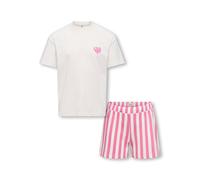 Shorty KIDS ONLY "KOGRILA NIGHTWEAR TOP/SHORTS SET JRS", Kinder, Gr. 134/140, cashmere rose pack:heart, cashmere rose shorts striped cloud dancer, Jersey, Obermaterial: 100% Baumwolle, bedruckt, gestr