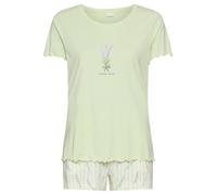 Shorty LASCANA, Damen, Gr. 32/34, salbei, Single Jersey, Obermaterial: 50% Baumwolle, 50% Viskose, bedruckt, unifarben, bequem kurz, Rundhals, eingesetzt Babylock kontrastfarben, Homewear-Sets Shorty,