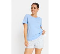 Shorty LSCN BY LASCANA, Damen, Gr. 36/38, blau (blau, ecru), Single Jersey, Obermaterial: 100% Baumwolle, bedruckt, unifarben, loose fit hüftlang, Rundhals, eingesetzt abgesteppt, Homewear-Sets Shorty