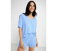 Shorty LSCN BY LASCANA, Damen, Gr. 40/42, blau (rauchiges blau), Rippware, Obermaterial: 63% Polyester, 33% Viskose, 4% Elasthan, unifarben, loose fit kurz, Rundhals, abgesteppt, Homewear-Sets Shorty,