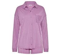 Shorty LSCN BY LASCANA, Damen, Gr. 40/42, lila gestreift, Single Jersey, Obermaterial: 50% Baumwolle, 50% Viskose, oversize hüftbedeckend, eingesetzt Manschette, Homewear-Sets Shorty, mit Streifendruc
