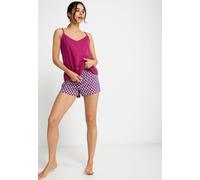 Shorty LSCN BY LASCANA, Damen, Gr. 44/46, beere, beere gemustert, Single Jersey, Obermaterial: 50% Baumwolle, 50% Viskose, gemustert, unifarben, schmal hüftlang, V-Ausschnitt, Homewear-Sets Shorty, mi