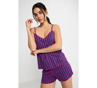Shorty LSCN BY LASCANA, Damen, Gr. 44/46, beere, gestreift, Single Jersey, Obermaterial: 50% Baumwolle, 50% Viskose, gestreift, mehrfarbig, schmal hüftlang, V-Ausschnitt, Homewear-Sets Shorty, mit sch