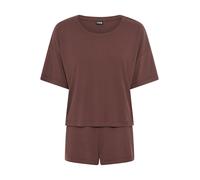 Shorty LSCN BY LASCANA, Damen, Gr. 44/46, braun, Rippware, Obermaterial: 63% Polyester, 33% Viskose, 4% Elasthan, loose fit hüftlang, Rundhals, abgesteppt, Homewear-Sets Shorty, mit Zierknopfleiste an