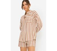 Shorty LSCN BY LASCANA, Damen, Gr. 44/46, braun, roségold, gestreift, Single Jersey, Obermaterial: 50% Baumwolle, 50% Viskose, gestreift, mehrfarbig, oversize hüftbedeckend, eingesetzt Manschette, Hom
