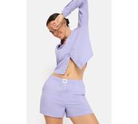 Shorty LSCN BY LASCANA, Damen, Gr. 44, blau, Web, Obermaterial: 100% Viskose, gestreift, unifarben, loose fit taillenbedeckt, eingesetzt 2-Knopf-Manschette, Homewear-Sets Shorty, mit Zierknopfleiste (