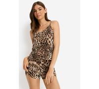 Shorty LSCN BY LASCANA, Damen, Gr. 48/50, leo bedruckt, Single Jersey, Obermaterial: 50% Baumwolle, 50% Viskose, animal-print, schmal hüftlang, V-Ausschnitt, Homewear-Sets Shorty, mit schönem Streifen