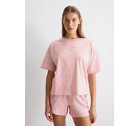 Shorty MARC O'POLO, Damen, Gr. XL, transparent (rosa gestreift), Jersey, Obermaterial: 100% Baumwolle, kurz, Rundhals, Homewear-Sets Shorty, Kurzarm, mit Rundhalsausschnitt, elastisch (74083837-XL) ro
