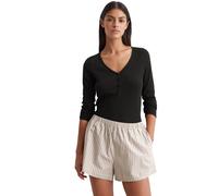 Shorty MARC O'POLO "Mix & Match Cotton-Woven", Damen, Gr. S, schwarz (schwarz, nordic grau), Feinripp, Obermaterial: 95% Baumwolle, 5% Elasthan, gestreift, unifarben, regular fit kurz, tiefer V-Aussch