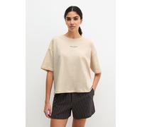 Shorty MARC O'POLO "Mix N Match Cotton", Damen, Gr. S, beige (french oak, schwarz geo print), Single Jersey, Obermaterial: 100% Baumwolle, bequem kurz, Rundhals, weit, Homewear-Sets Shorty, mit Rundha