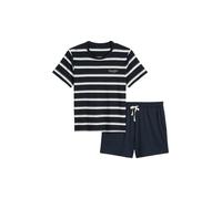 Shorty MARC O'POLO "Mix N Match Cotton", Herren, Gr. S, blau (schwarz navy stripe, schwarz navy), Single Jersey, Obermaterial: 100% Baumwolle, bequem kurz, Rundhals, Homewear-Sets Shorty, mit gestreif