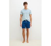 Shorty MARC O'POLO "Mix N Match Cotton", Herren, Gr. S, niagara mist stripe, navy peony, Single Jersey, Obermaterial: 100% Baumwolle, bequem kurz, Rundhals, Homewear-Sets Shorty, mit kurzem Arm und Ru
