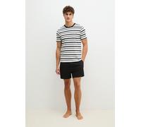 Shorty MARC O'POLO "Mix N Match Cotton", Herren, Gr. XXL (62), schwarz stripe, schwarz 3, Single Jersey, Obermaterial: 100% Baumwolle, bequem kurz, Rundhals, Homewear-Sets Shorty, mit Steifen, Rundhal