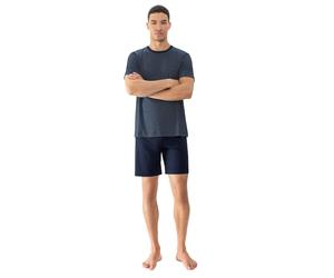Shorty MEY "Bennison", Herren, Gr. 50, blau (yacht blau), Obermaterial: 78% Baumwolle, 22% Polyester, bequem kurz, Rundhals, Homewear-Sets Shorty, Legere Passform, Oberteil geringelt, Komfortbund (590