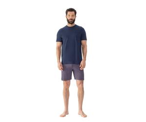 Shorty MEY "Red Tile", Herren, Gr. L, blau (yacht blau), Single Jersey, Obermaterial: 100% Baumwolle, bequem kurz, Rundhals, Homewear-Sets Shorty, Brusttasche, kurzärmelig, Hose gemustert, Oberteil un