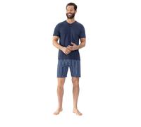 Shorty MEY "Straight", Herren, Gr. L, blau (yacht blau), Single Jersey, Obermaterial: 100% Baumwolle, bequem kurz, V-Ausschnitt, Homewear-Sets Shorty, Kurzarm-Shirt mit Brusttasche (69542938-L) yacht