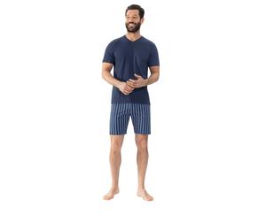 Shorty MEY "Straight", Herren, Gr. XXL, blau (yacht blau), Single Jersey, Obermaterial: 100% Baumwolle, bequem kurz, V-Ausschnitt, Homewear-Sets Shorty, Kurzarm-Shirt mit Brusttasche (69542938-XXL) ya
