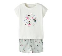 Shorty NAME IT "NMFVIGEA CAPSL TOP SET", Mädchen, Gr. 122, cloud dancer print, Jersey, Obermaterial: 100% Baumwolle, bedruckt, normal kurz, Rundhals, angeschnitten, Homewear-Sets Shorty, bestehend aus