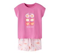 Shorty NAME IT "NMFVIGEA CAPSL TOP SET", Mädchen, Gr. 128, strawberry moon print:sunglasses, Jersey, Obermaterial: 100% Baumwolle, bedruckt, normal kurz, Rundhals, angeschnitten, Homewear-Sets Shorty,