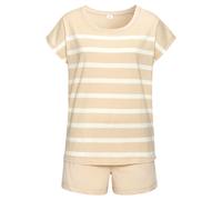 Shorty S.OLIVER, Damen, Gr. 32/34, beige (beige, weiß, gestreift), Single Jersey, Obermaterial: 60% Baumwolle, 40% Polyester, gestreift, unifarben, loose fit kurz, Rundhals, angeschnitten, Homewear-Se