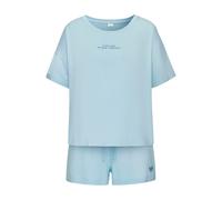 Shorty S.OLIVER, Damen, Gr. 32/34, blau (hellblau), Single Jersey, Obermaterial: 50% Baumwolle, 50% Viskose, modisch, lässig geschnitten kurz, Rundhals, Kurzarm angeschnitten abgesteppte Kante, Homewe