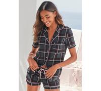 Shorty S.OLIVER, Damen, Gr. 36/38, rot (bordeaux, kariert), Single Jersey, Obermaterial: 50% Baumwolle, 50% Viskose, kariert, Basic kurz, V-Ausschnitt, mit Paspel, Homewear-Sets Shorty, mit Allover-Dr