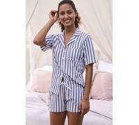 Shorty S.OLIVER, Damen, Gr. 40/42, schwarz-weiß (schwarz, weiß, gestreift), Single Jersey, Obermaterial: 50% Baumwolle, 50% Viskose, gestreift, klassisch, klassisch kurz, tiefer V-Ausschnitt, Kurzarm 