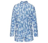 Shorty S.OLIVER, Damen, Gr. 44/46, blau (hellblau, blau gemustert), Single Jersey, Obermaterial: 50% Baumwolle, 50% Viskose, modisch, lässig geschnitten kurz, V-Ausschnitt, Langarm 1-Knopf-Manschette,