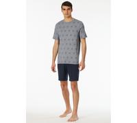 Shorty SCHIESSER "95/5", Herren, Gr. 58, blau (804, nachtblau), Single Jersey, Obermaterial: 95% Baumwolle, 5% Elasthan, kurz, Rundhals, Homewear-Sets Shorty, Shirt mit garngefärbten, feinen Ringel mi