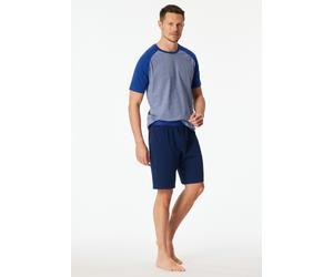Shorty SCHIESSER "95/5 Nightwear", Herren, Gr. 52, 819, blau, Single Jersey, Obermaterial: 95% Baumwolle, 5% Elasthan, bequem kurz, Rundhals, Homewear-Sets Shorty, mit Rundhalsausschnitt, Kurzarm, in