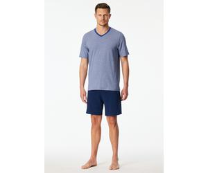 Shorty SCHIESSER "95/5 Nightwear", Herren, Gr. 58, 819, blau, Single Jersey, Obermaterial: 95% Baumwolle, 5% Elasthan, bequem kurz, V-Ausschnitt, Homewear-Sets Shorty, mit V-Ausschnitt, Kurzarm, in we