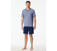 Shorty SCHIESSER "95/5 Nightwear", Herren, Gr. 58, blau (819, blau), Single Jersey, Obermaterial: 95% Baumwolle, 5% Elasthan, bequem kurz, V-Ausschnitt, Homewear-Sets Shorty, mit V-Ausschnitt, Kurzarm