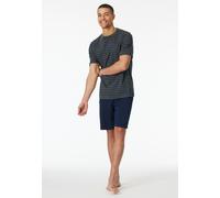 Shorty SCHIESSER "Casual Essentials", Herren, Gr. 48, schwarz (203, anthrazit), Single Jersey, Obermaterial: 100% Baumwolle, gestreift, unifarben, bequem kurz, Rundhals, Homewear-Sets Shorty, mit Stre