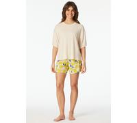 Shorty SCHIESSER "Casual Fashion", Damen, Gr. 44, beige (104, weiß), Single Jersey, Obermaterial: 95% Modal, 5% Elasthan, bequem kurz, Rundhals, Homewear-Sets Shorty, mit Rundhalsausschnitt, in softer