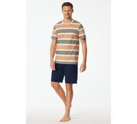 Shorty SCHIESSER "Casual Nightwear", Herren, Gr. 50, blau (604, gelb), Single Jersey, Obermaterial: 100% Baumwolle, bequem kurz, Rundhals, Homewear-Sets Shorty, mit Rundhalsausschnitt und kurzen Ärmel
