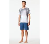 Shorty SCHIESSER "Casual Nightwear", Damen, Gr. 58, 100, weiß, Single Jersey, Obermaterial: 100% Baumwolle, bequem kurz, Rundhals, Homewear-Sets Shorty, mit gestreiftem Oberteil, Rundhalsausschnitt un