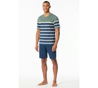 Shorty SCHIESSER "Casual Nightwear", Herren, Gr. 58, grün (701, khaki), Single Jersey, Obermaterial: 100% Baumwolle, kurz, V-Ausschnitt, Homewear-Sets Shorty, Shirt mit V-Ausschnitt und platzierten Ri