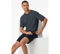 Schiesser Herren Schlafanzug Comfort Essentials kurz Rundhals 95% Baumwolle 5% Elasthan Blau Gr. 58